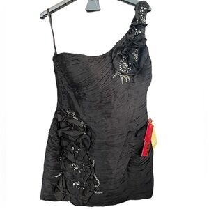 Vintage Deadstock May Queen Couture USA Black One Shoulder Cocktail Dress Sz 14